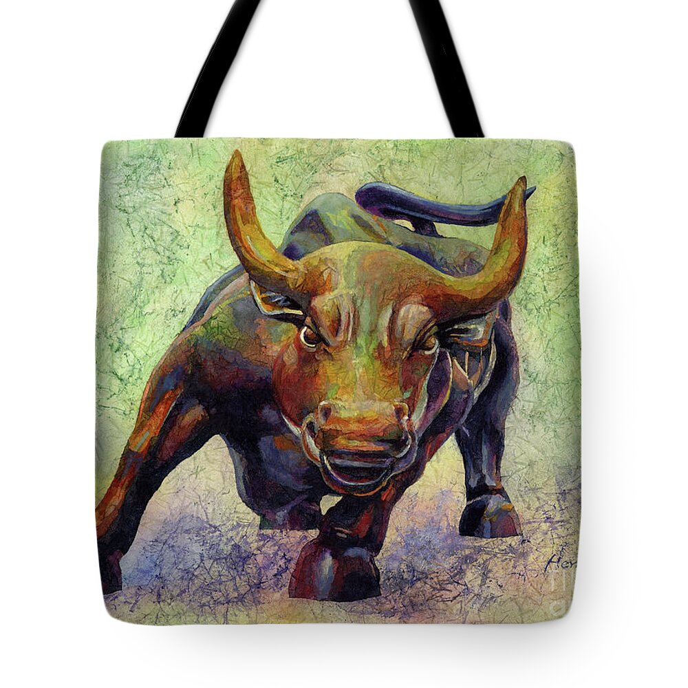 Charging Bull Tote Bag featuring the painting Charging Bull by Hailey E Herrera