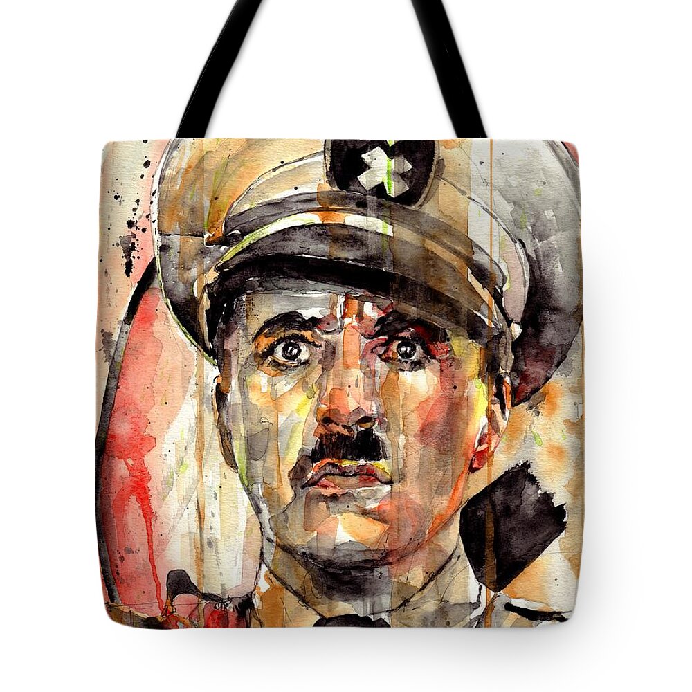 Charlie Chaplin Tote Bag featuring the painting Charlie Chaplin - The Great Dictator by Suzann Sines