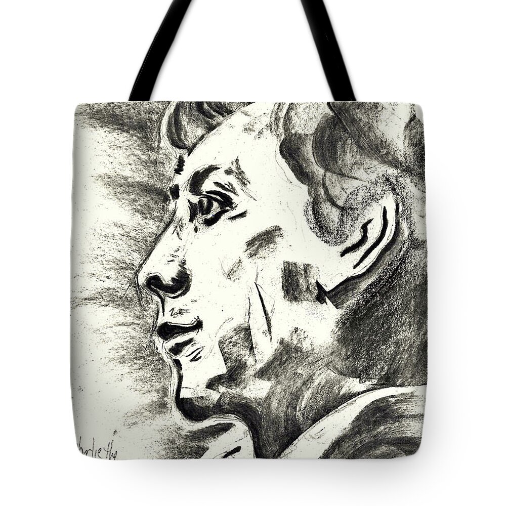 Charlie Watts Tribute Tote Bag featuring the drawing Charlie Watts Tribute The Drummer as a Young Man by Brian Sereda