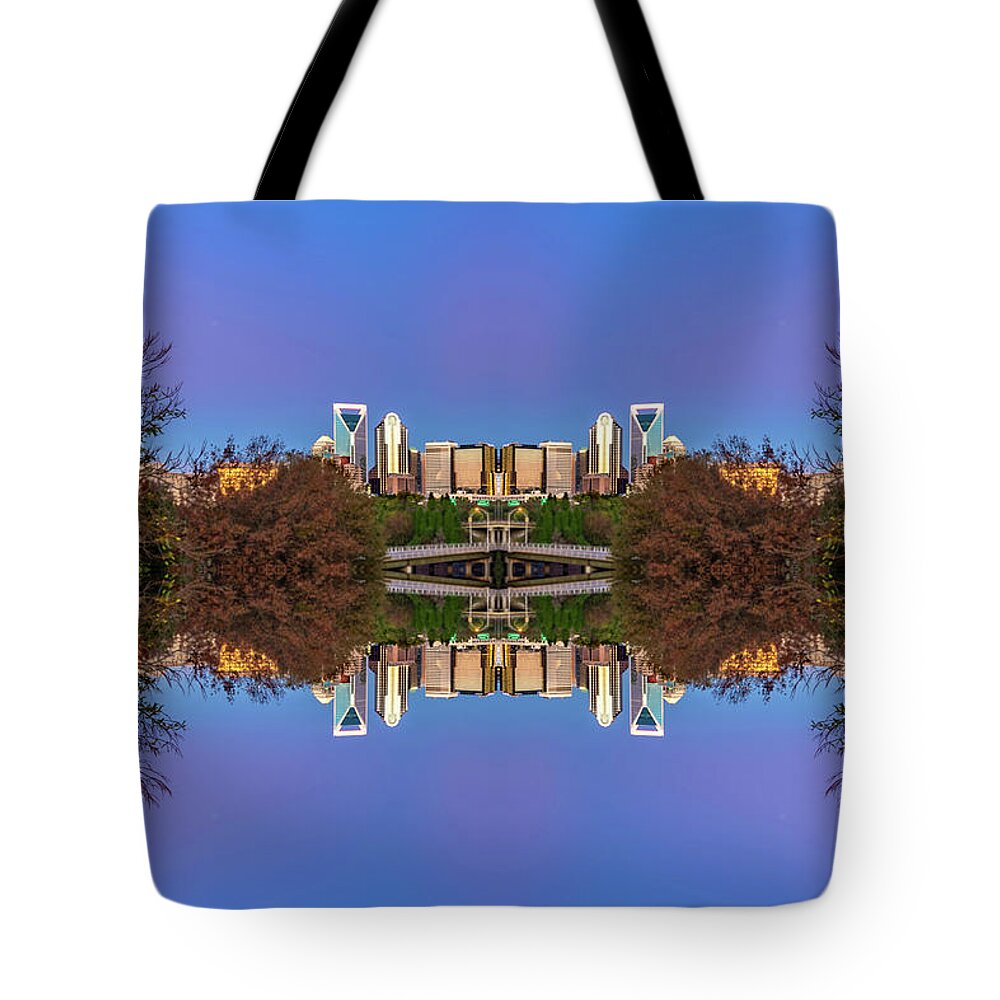 Charlotte Tote Bag featuring the digital art Charlotte Skyline - weird effect by SnapHappy Photos