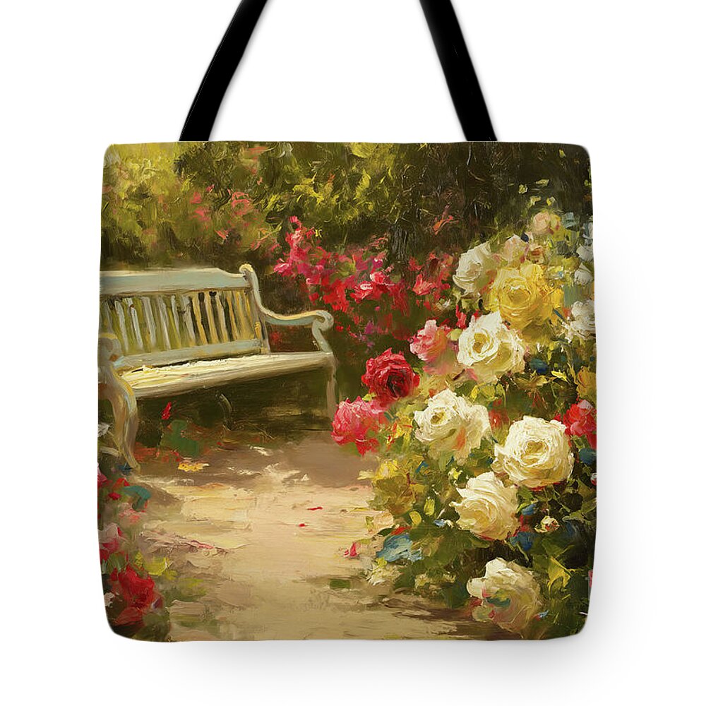 Roses Tote Bag featuring the painting Charming Little Rose Garden by Tina LeCour