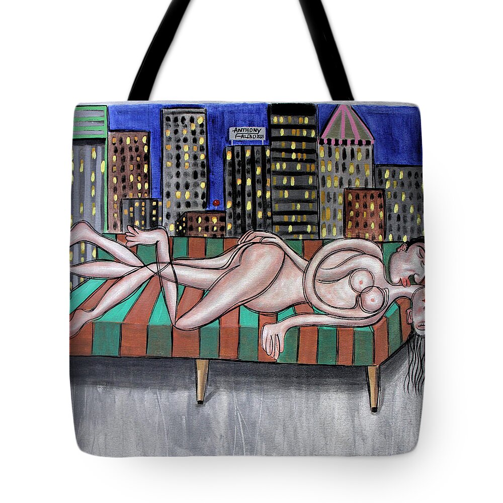 Nude Tote Bag featuring the painting Cheap Room With A View by Anthony Falbo