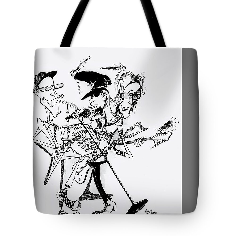 Cheap Tote Bag featuring the drawing Cheap Trick by Michael Hopkins