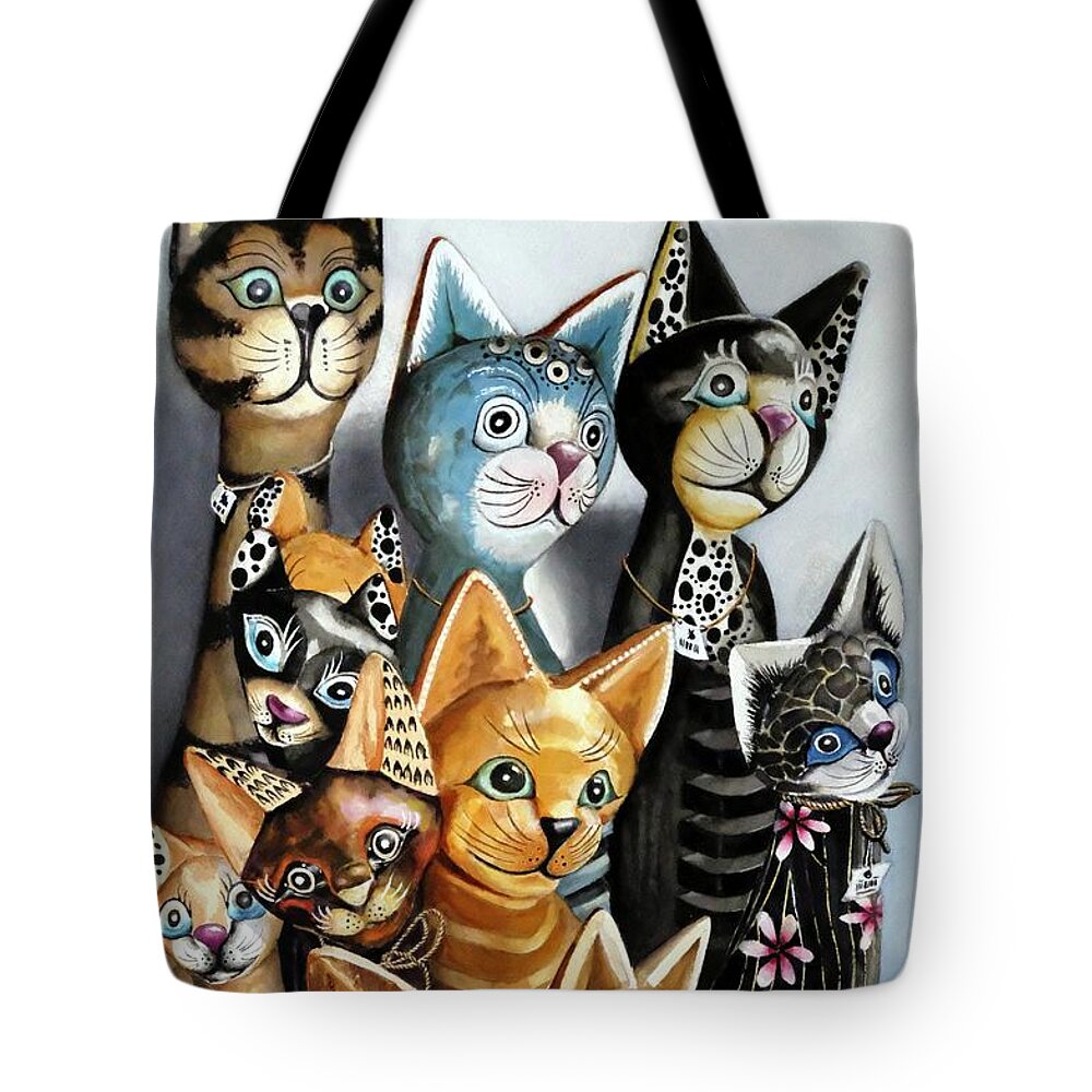 Cat Tote Bag featuring the painting Cheaper by the Dozen by Jeanette Ferguson