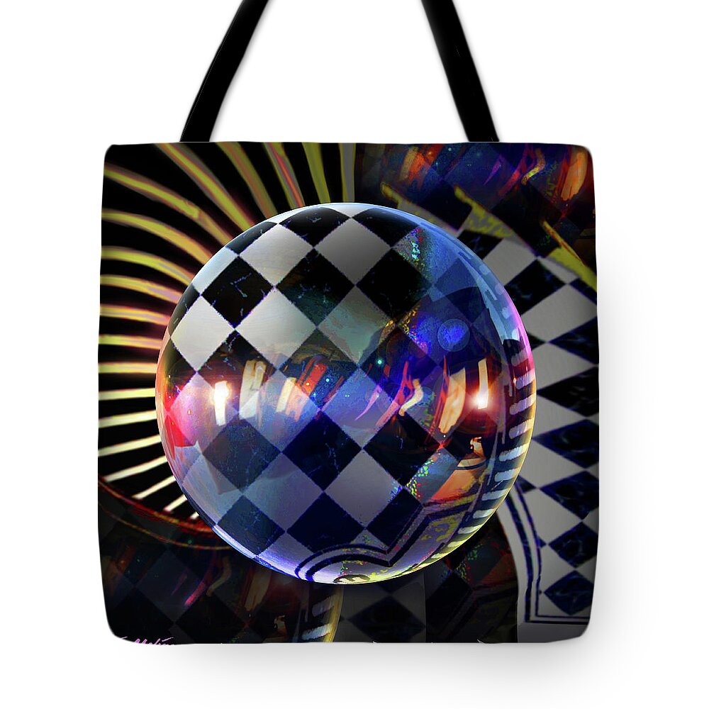 Checkered Abstract Tote Bag featuring the digital art Checker World by Robin Moline