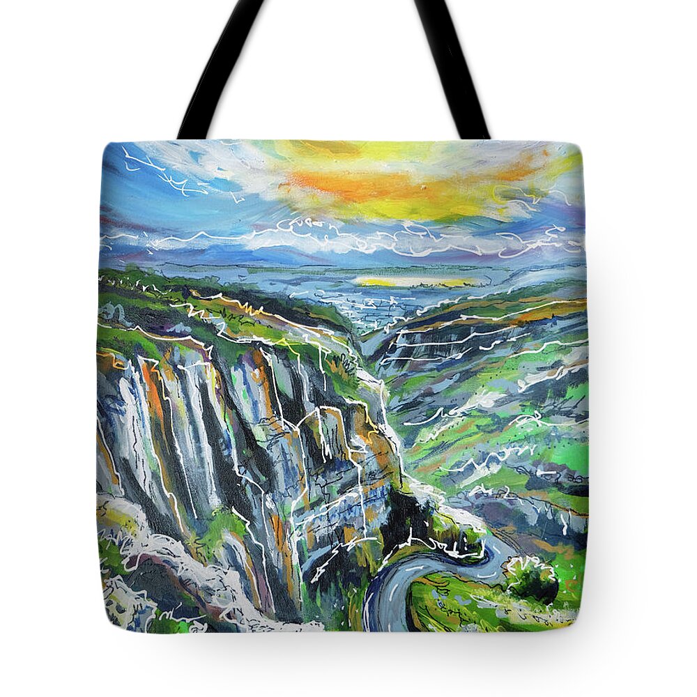 Cheddar Gorge Tote Bag featuring the painting Cheddar Gorge by Laura Hol Art