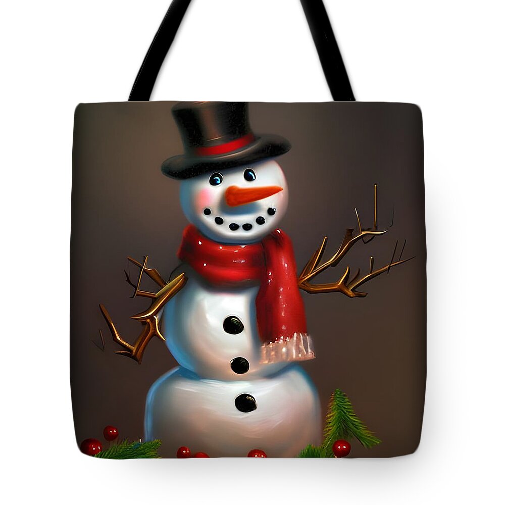 Digital Snowman Christmas Tote Bag featuring the digital art Cheeky Snowman by Beverly Read