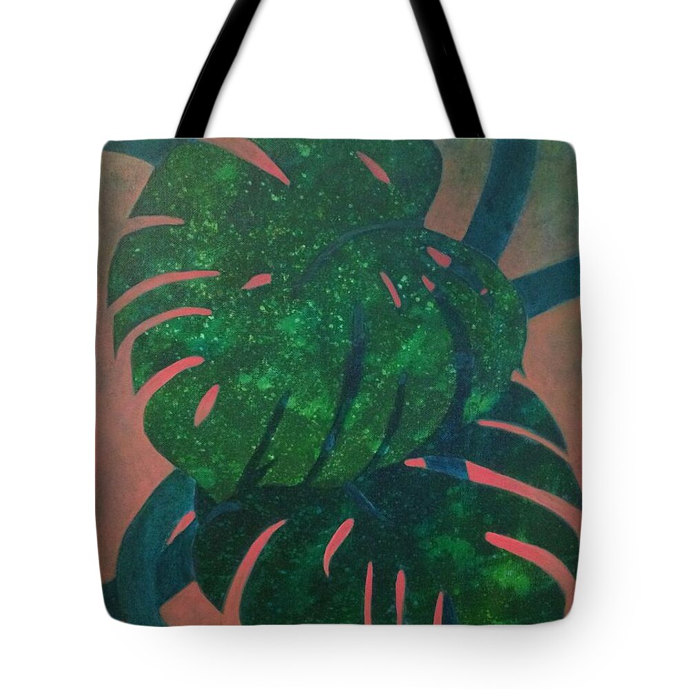 Acrylic Tote Bag featuring the painting Cheese plant #2 by Milly Tseng