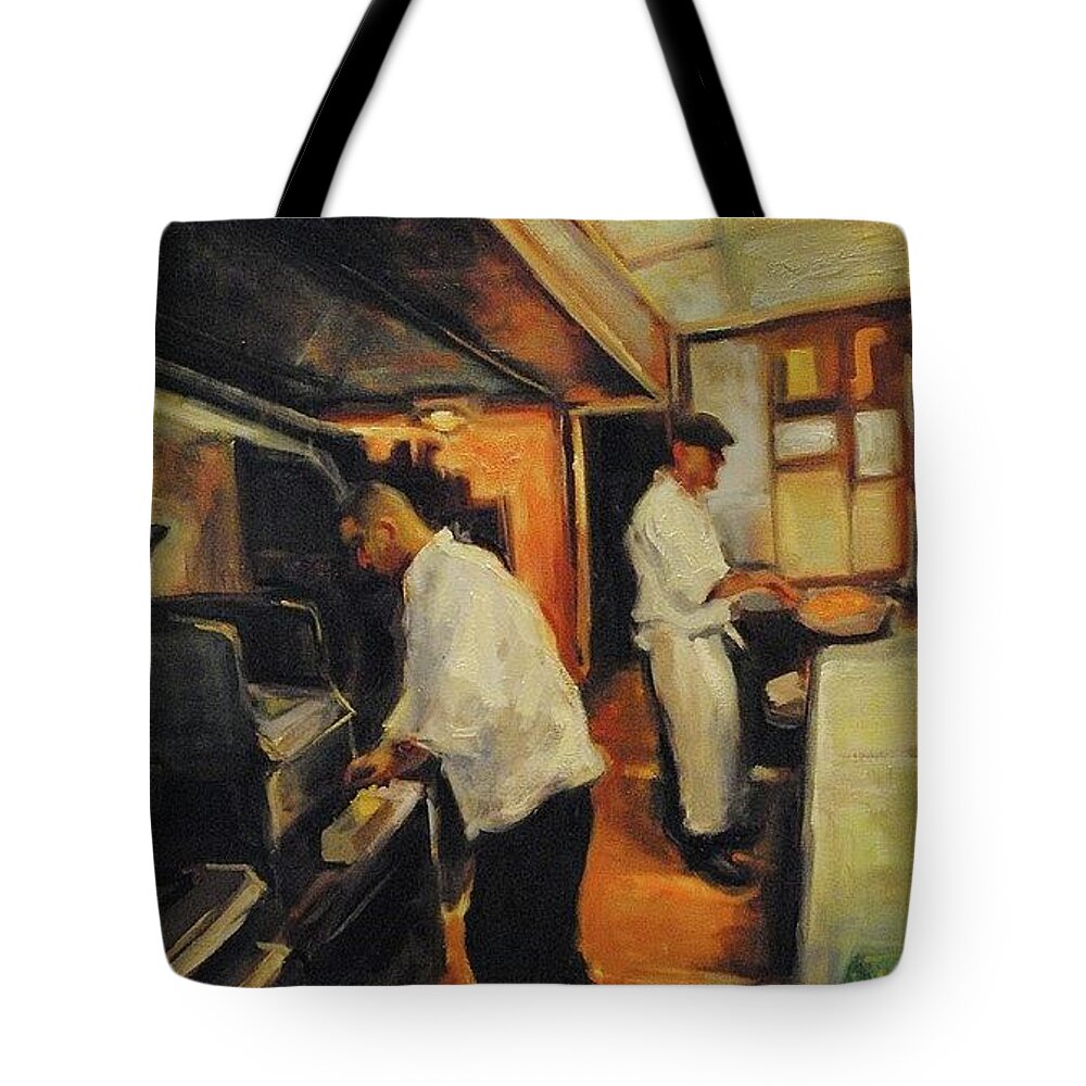 Impressionist Oil Painting Tote Bag featuring the painting Chefs at work by Ashlee Trcka