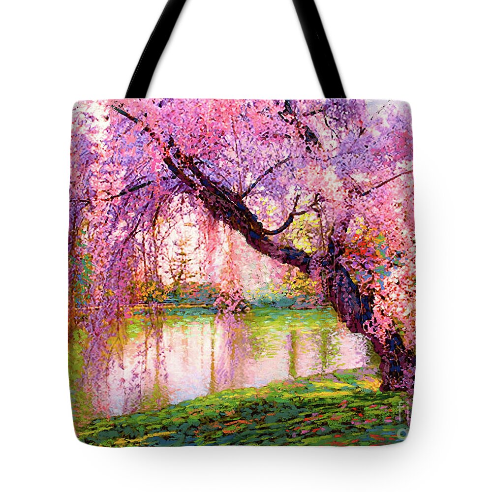 Landscape Tote Bag featuring the painting Cherry Blossom Beauty by Jane Small
