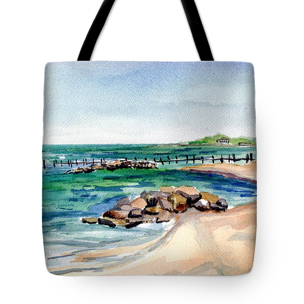 Cherrystone Campground Tote Bag featuring the painting Cherrytone Campground Beach by Clara Sue Beym
