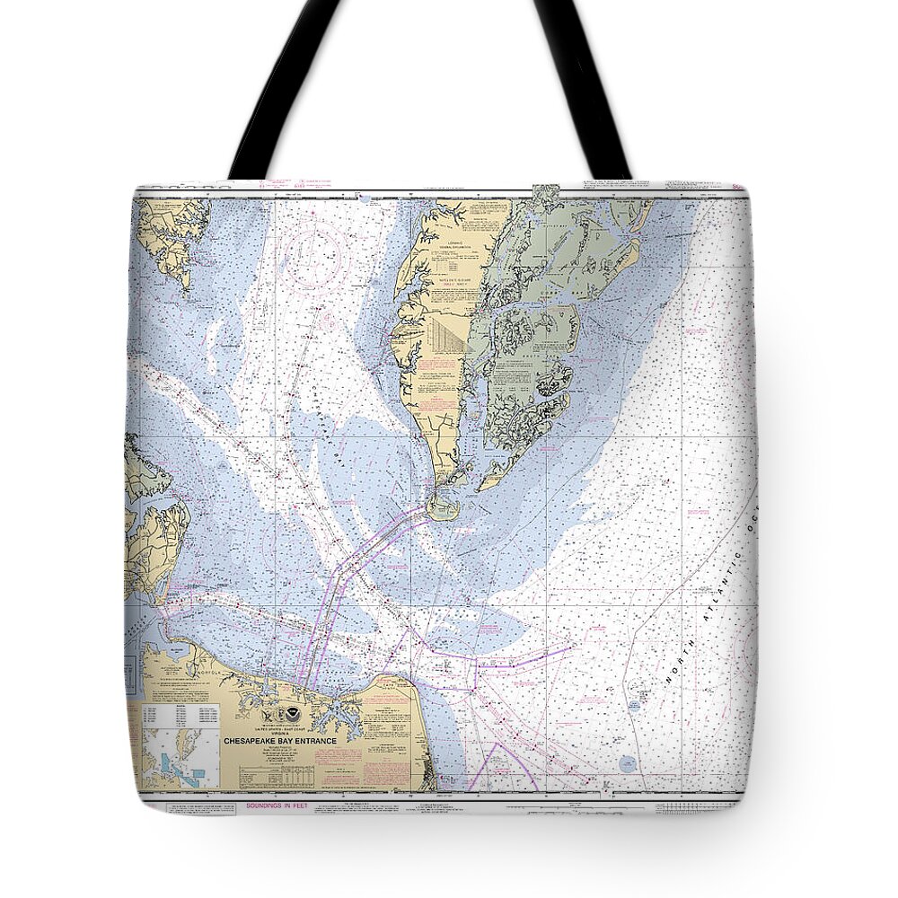 Chesapeake Bay Entrance Tote Bag featuring the digital art Chesapeake Bay Entrance, NOAA Chart 12221 by Nautical Chartworks