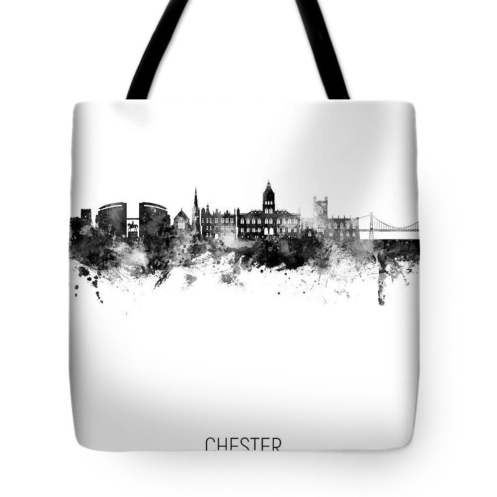 Chester Tote Bag featuring the digital art Chester England Skyline #98 by Michael Tompsett