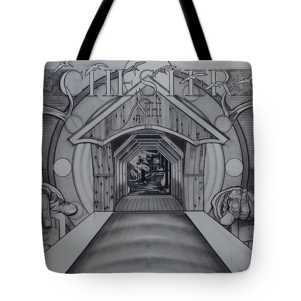 Realism Tote Bag featuring the drawing Chester N H by Sean Connolly
