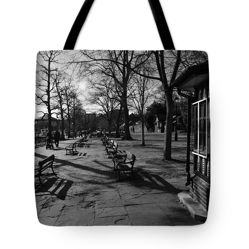 Cheshire Tote Bag featuring the photograph CHESTER. The Groves. Benches. by Lachlan Main
