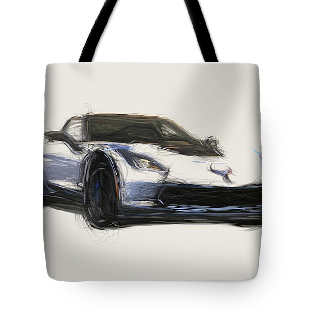 Chevrolet Tote Bag featuring the digital art Chevrolet Corvette Carbon 65 Edition Car Drawing by CarsToon Concept
