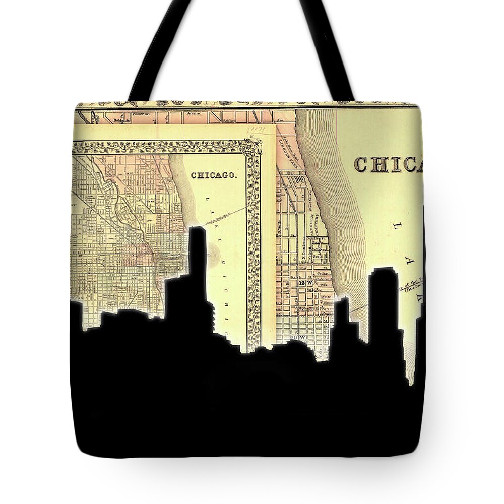 Chicago Black Skyline Map Tote Bag featuring the photograph Chicago Black Skyline Map by Sharon Popek