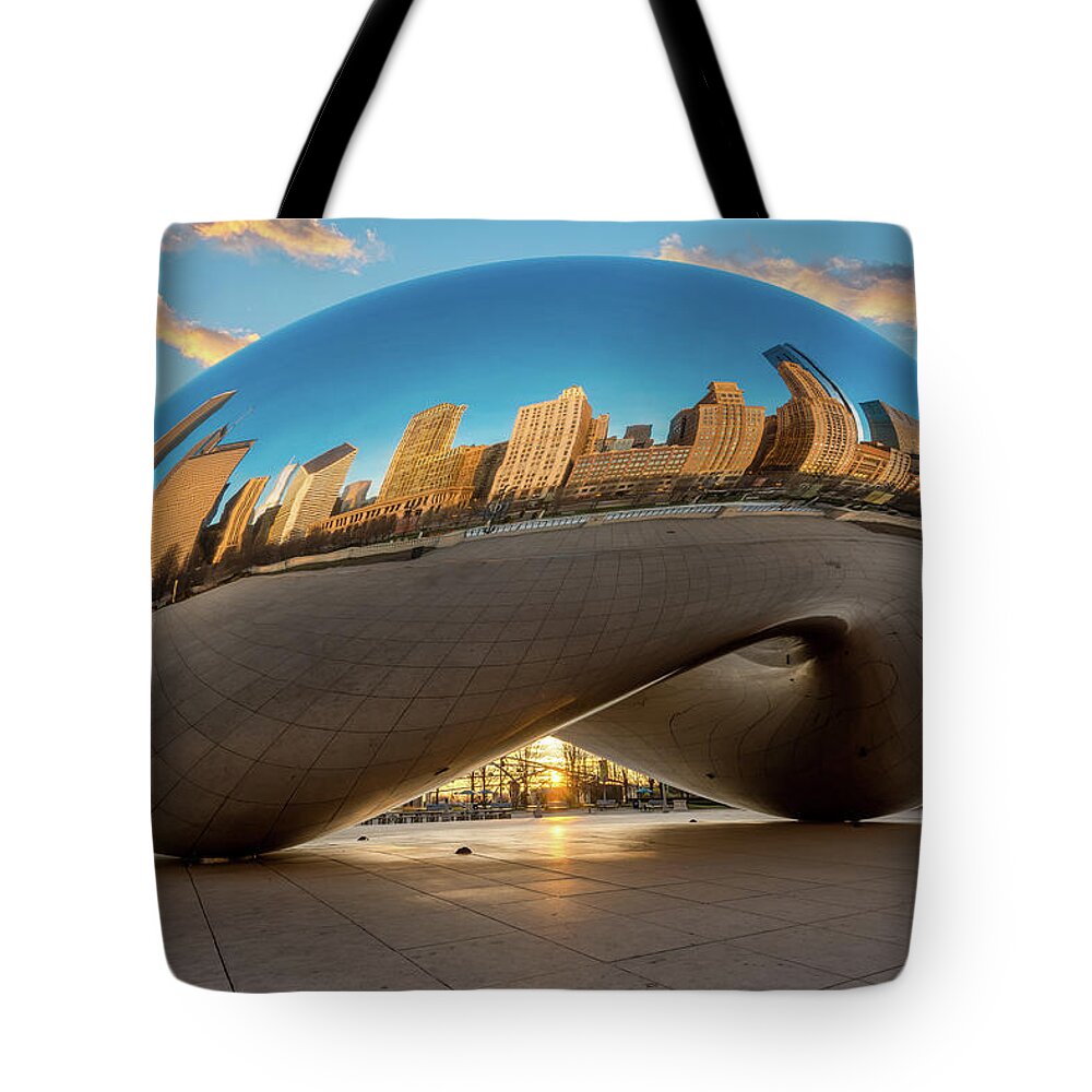 Chicago Cloud Gate Tote Bag featuring the photograph Chicago Cloud Gate at Sunrise by Sebastian Musial