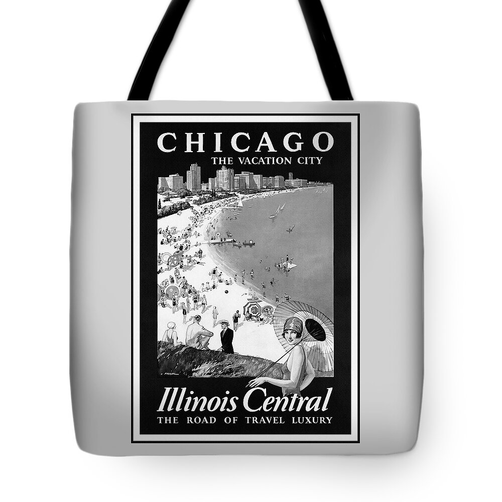 Chicago Tote Bag featuring the photograph Chicago Illinois Vintage Retro Travel Poster Black and White by Carol Japp