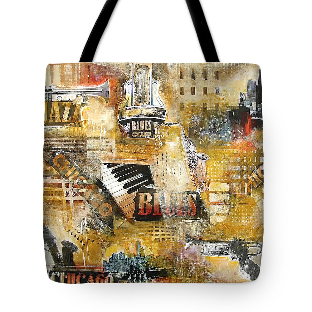 Chicago Cityscape Tote Bag featuring the painting Chicago Jazz And Blues by Kathleen Patrick