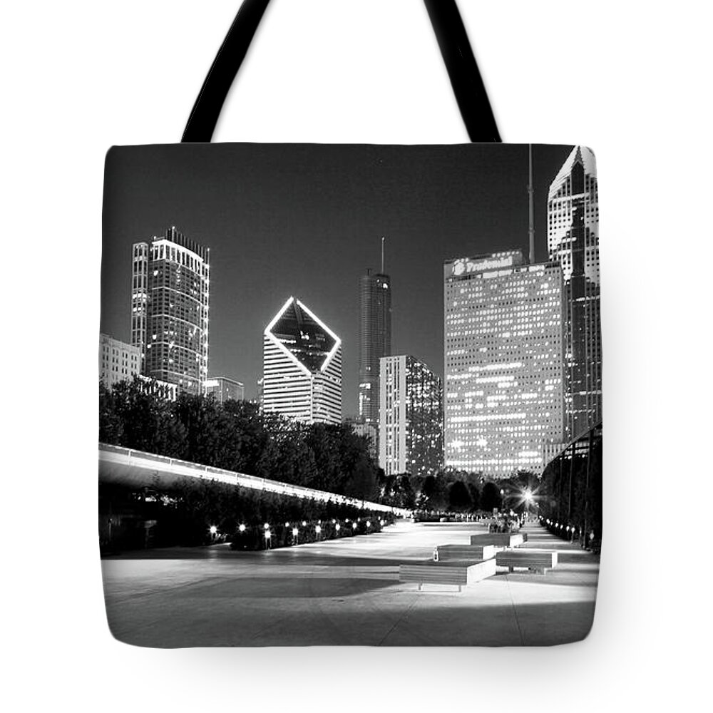 Architecture Tote Bag featuring the photograph Chicago Night Lights Skyline by Patrick Malon