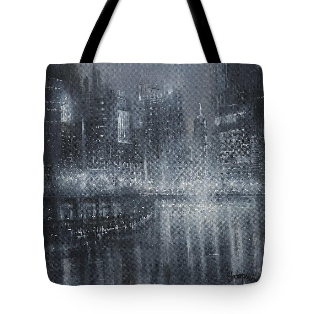 Chicago Tote Bag featuring the painting Chicago Noir by Tom Shropshire