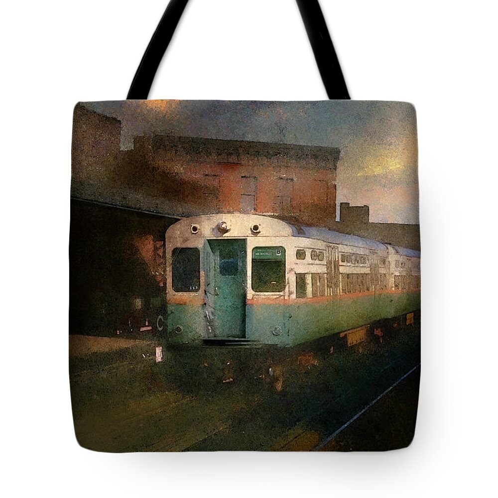 Cta Tote Bag featuring the painting Chicago Rapid Transit at Damen Station 1970 by Glenn Galen