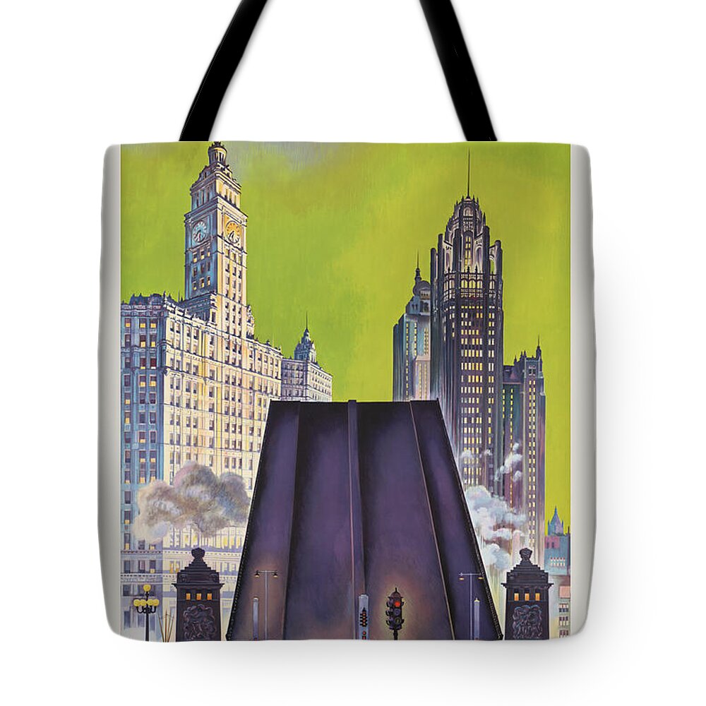 Chicago Tote Bag featuring the painting Chicago United Airlines Vintage Poster Poster by Vintage Treasure