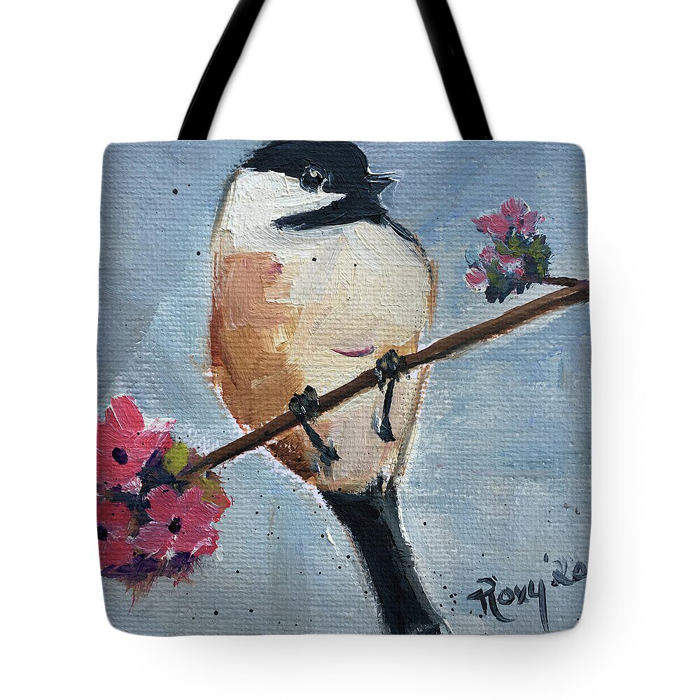 Chickadee Tote Bag featuring the painting Chickadee 3 by Roxy Rich
