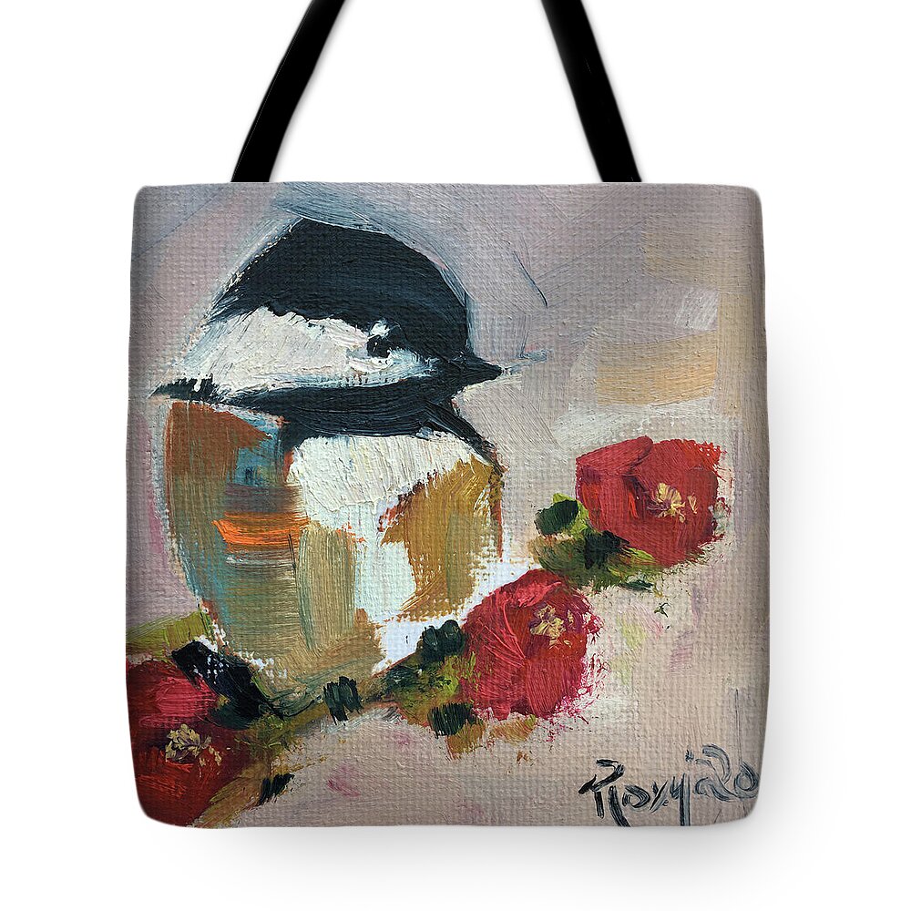 Chickadee Tote Bag featuring the painting Chickadee 4 by Roxy Rich