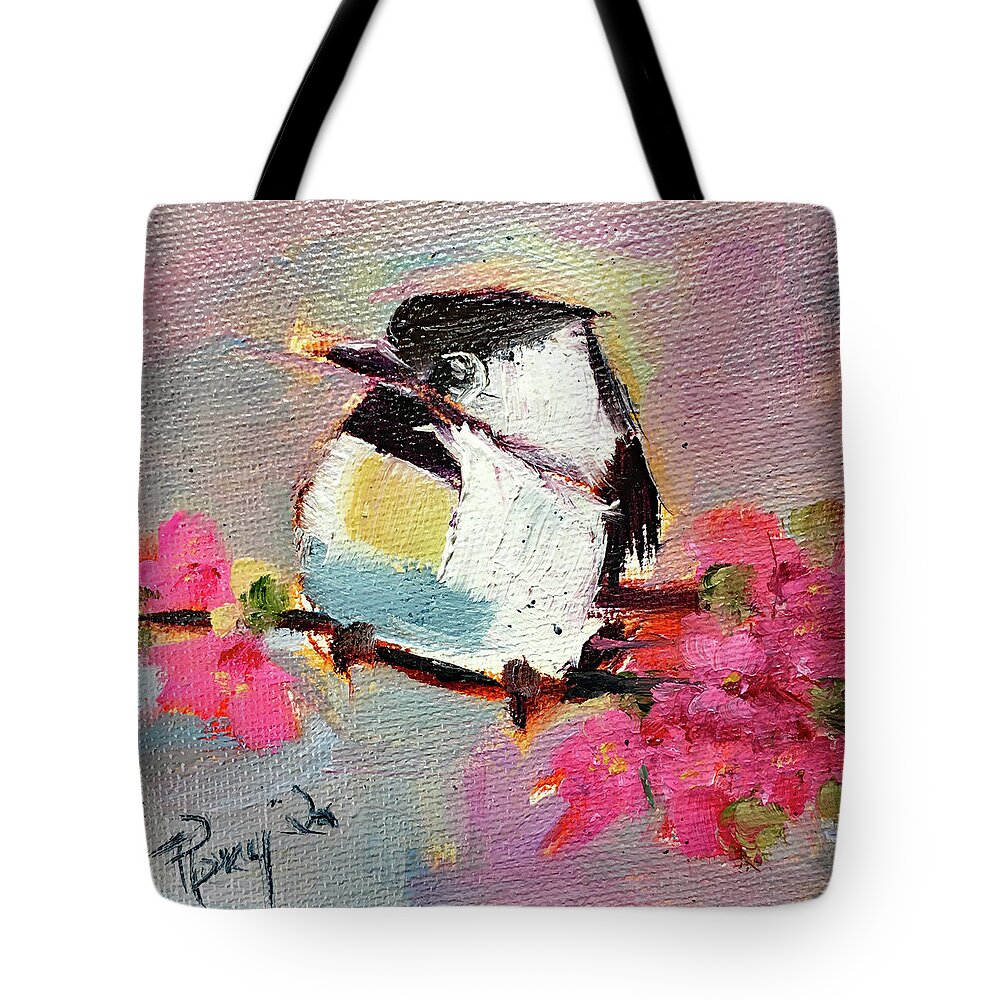 Chickadee Tote Bag featuring the painting Chickadee 5 by Roxy Rich