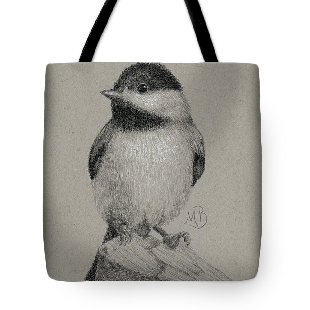 Chickadee Tote Bag featuring the drawing Chickadee by Monica Burnette