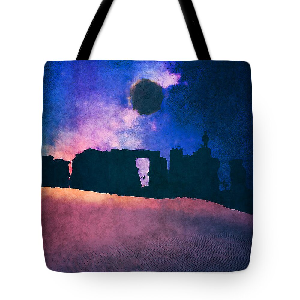 Stonehenge Tote Bag featuring the digital art Child At Stonehenge by Phil Perkins