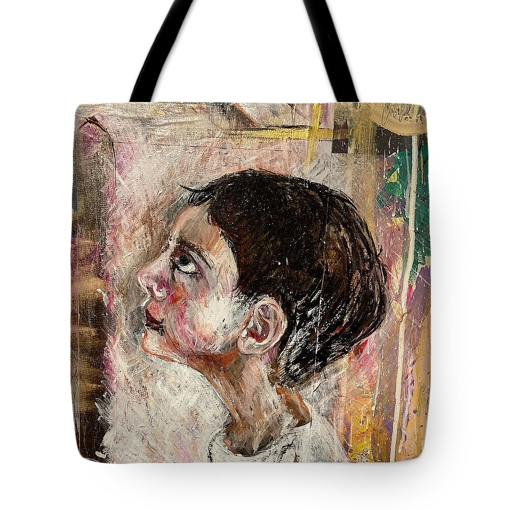 Child Tote Bag featuring the painting Child looking up by David Euler