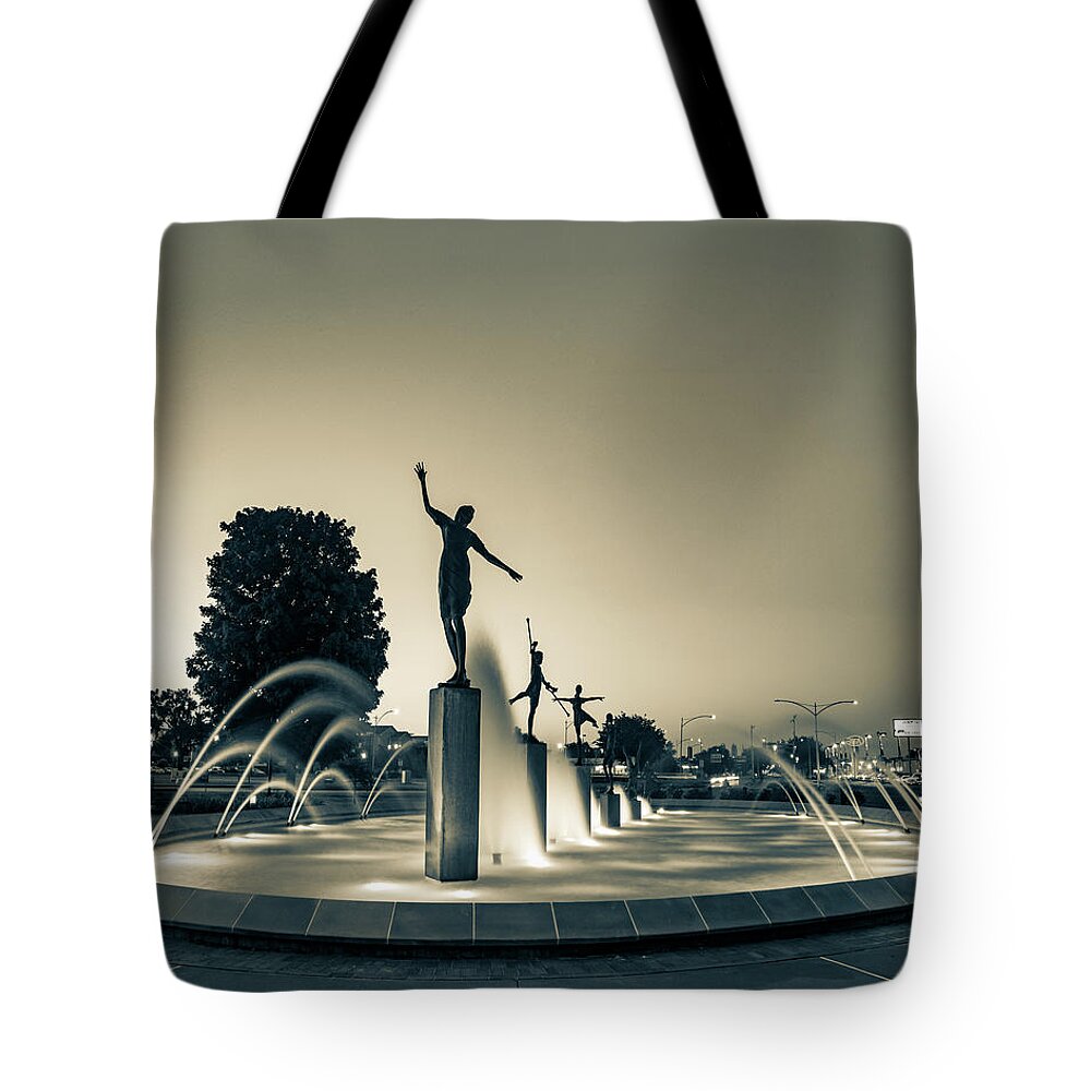 Kansas City Tote Bag featuring the photograph Children's Fountain at Dawn - Kansas City Landmark in Sepia by Gregory Ballos