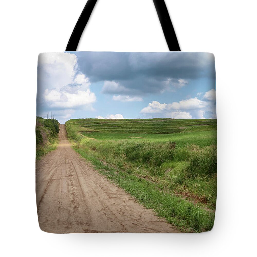 Loess Hills Tote Bag featuring the photograph Chilling on a Dirt Road - Iowa Loess Hills by Susan Rissi Tregoning