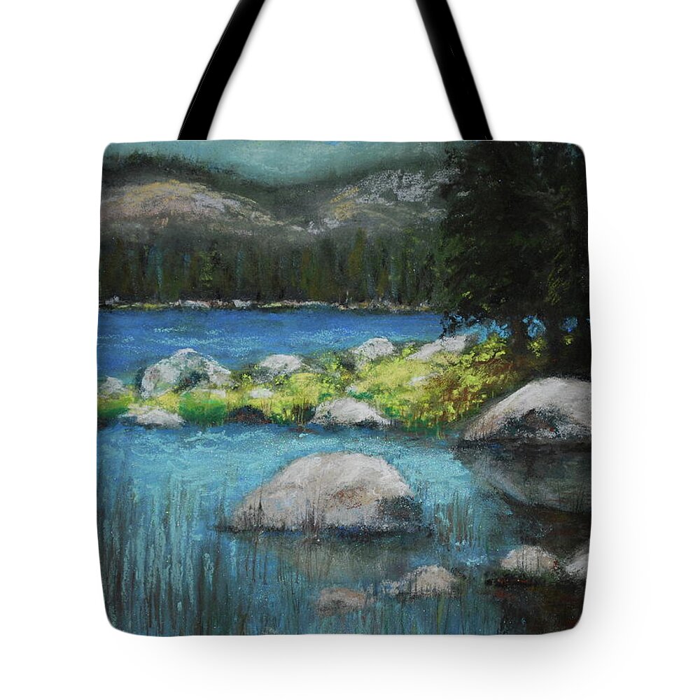 Lake Tote Bag featuring the pastel Chilling out at Chilicoot by Sandra Lee Scott