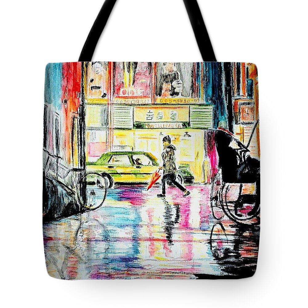 Townscape Tote Bag featuring the painting China Town by Sandie Croft