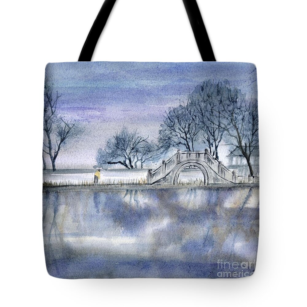 Bridge Tote Bag featuring the painting Chinese village #1 by Betty M M Wong