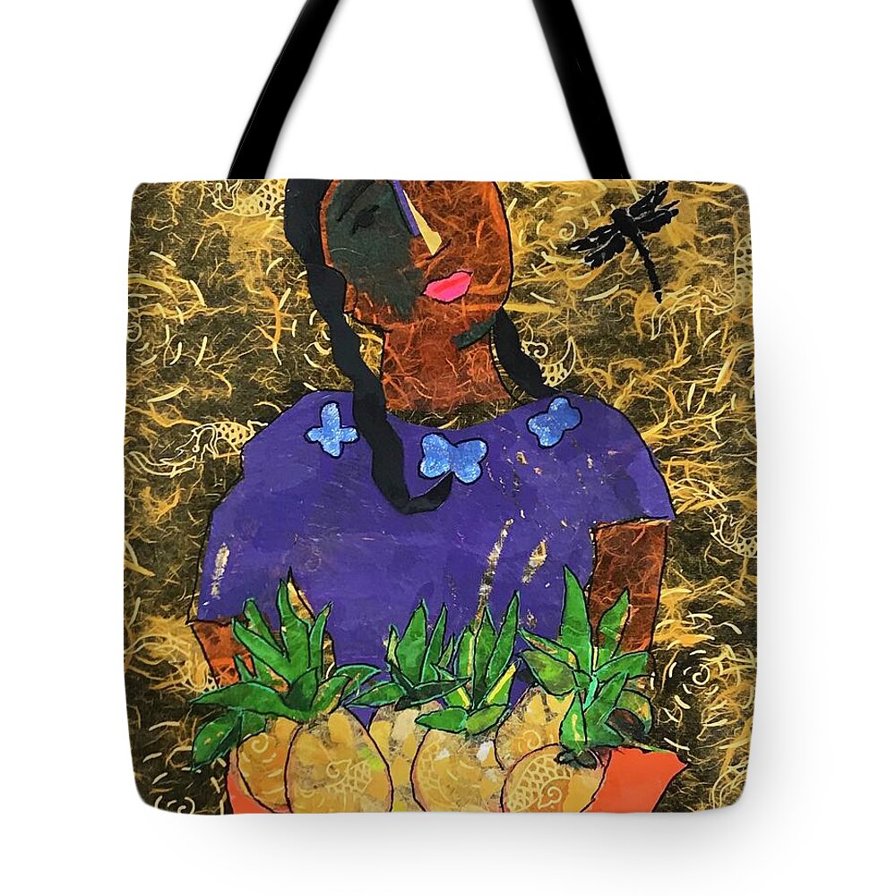 Latina Tote Bag featuring the painting Chiquita con Pina by Elaine Elliott