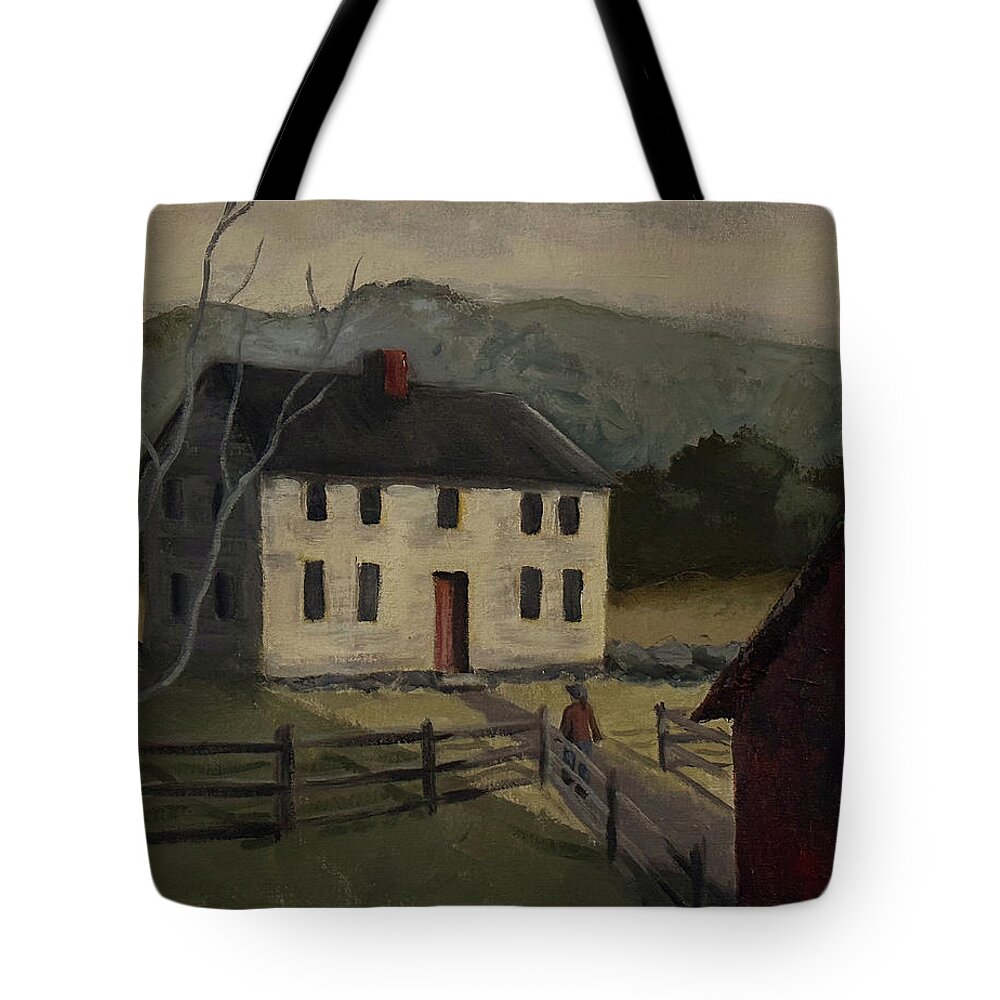 Old Farm Tote Bag featuring the painting Chores by Lisa Curry Mair