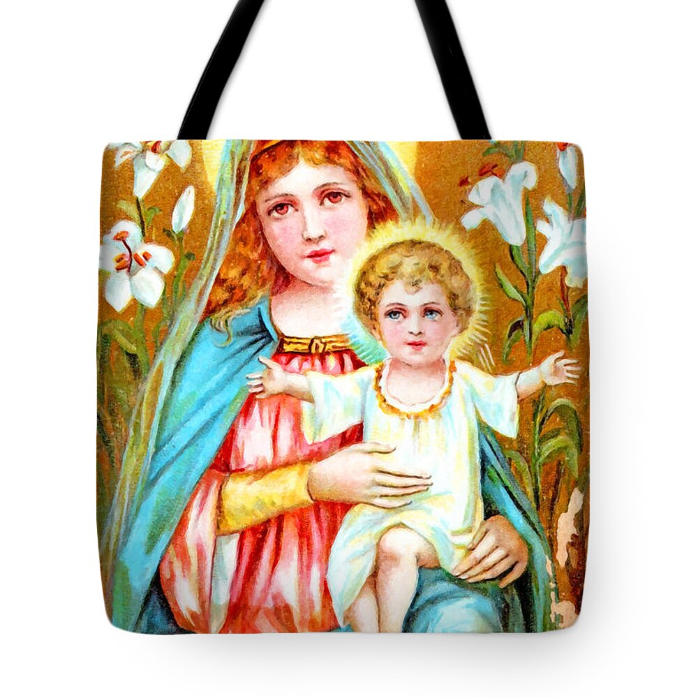 White Tote Bag featuring the photograph Christianity Madonna and Jesus by Munir Alawi
