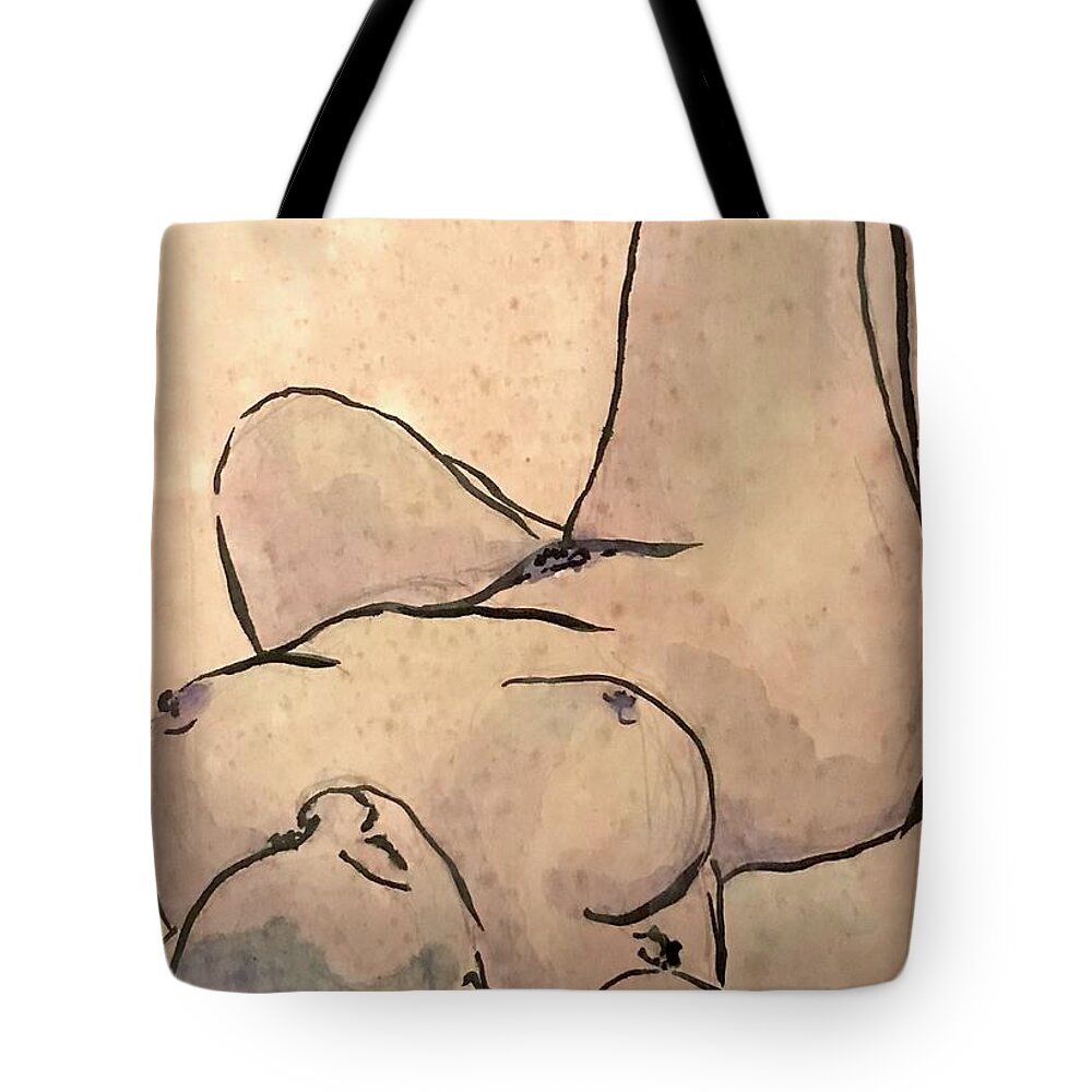Sumi Ink Tote Bag featuring the drawing Christina Blue by M Bellavia