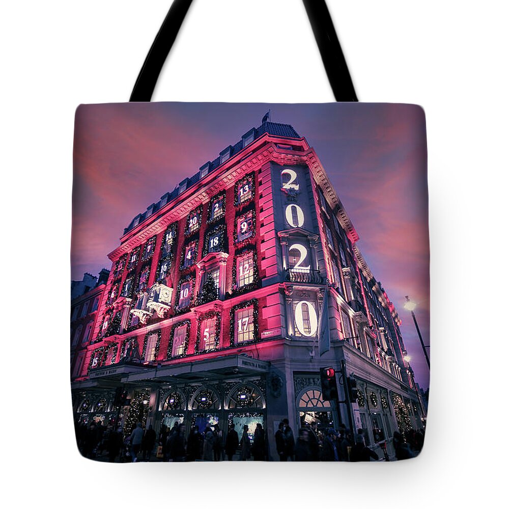Sunset Tote Bag featuring the photograph Christmas at Fortnum and Mason 2020 by Andrew Lalchan