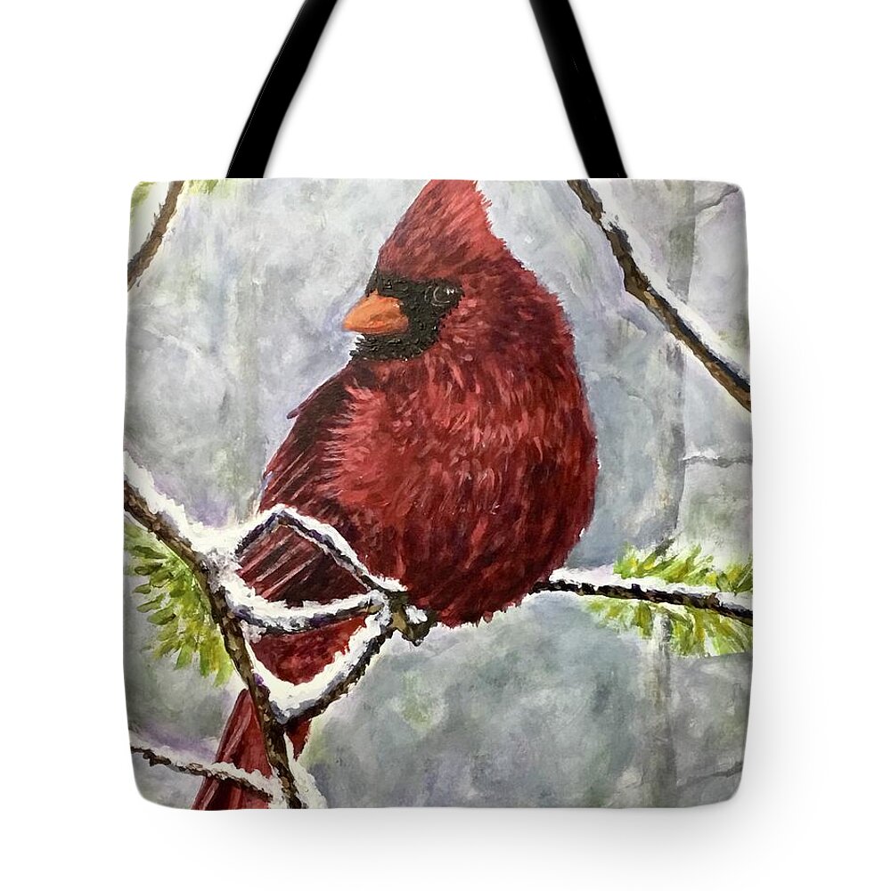 Christmas Tote Bag featuring the painting Christmas Cardinal by Dan Wagner