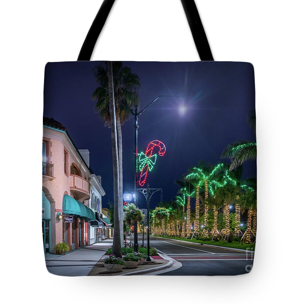 Blue Hour Tote Bag featuring the photograph Christmas Light in Venice, Florida 2 by Liesl Walsh