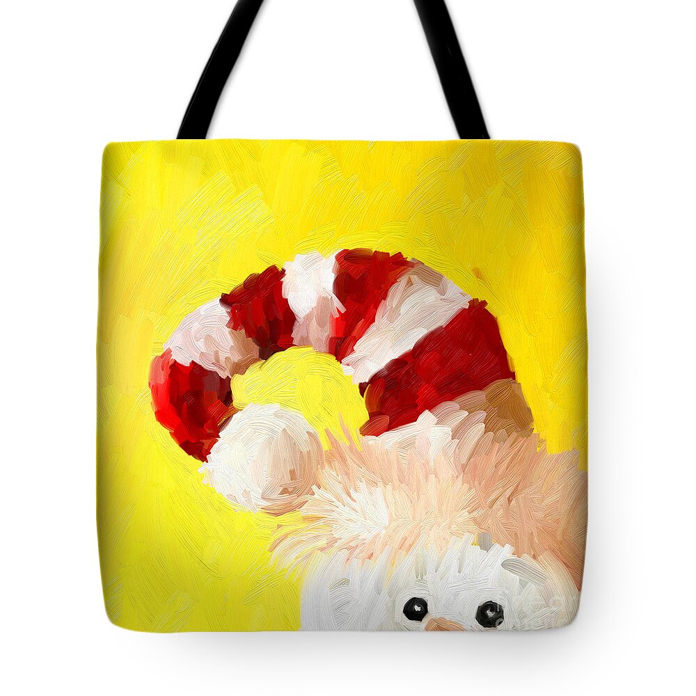 Christmas Ornament Candy Cane Hat On Snowman Tote Bag featuring the digital art Christmas Ornament Cane y Cade Hat on Snowman by Patricia Awapara