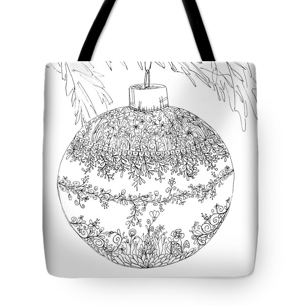 Christmas Ornament Tote Bag featuring the drawing Christmas Ornament - Line Art Drawing by Patricia Awapara