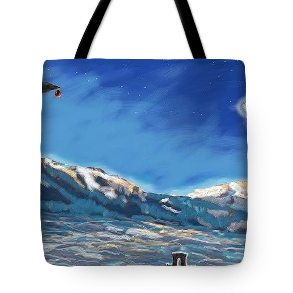 Yellowstone Tote Bag featuring the digital art Christmas Raven by Les Herman