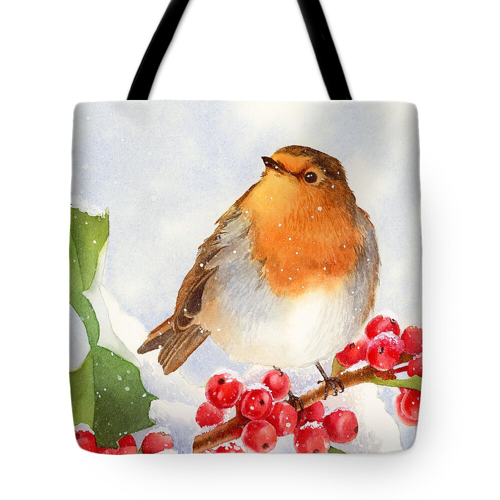 Christmas Tote Bag featuring the painting Christmas Robin by Espero Art